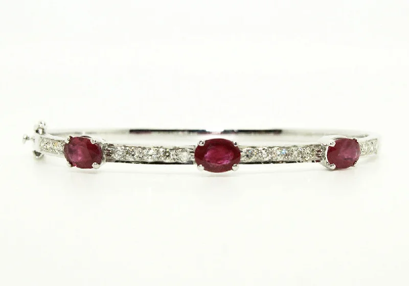 Wide Gold Bangles-Ruby & Diamond Space Bangle