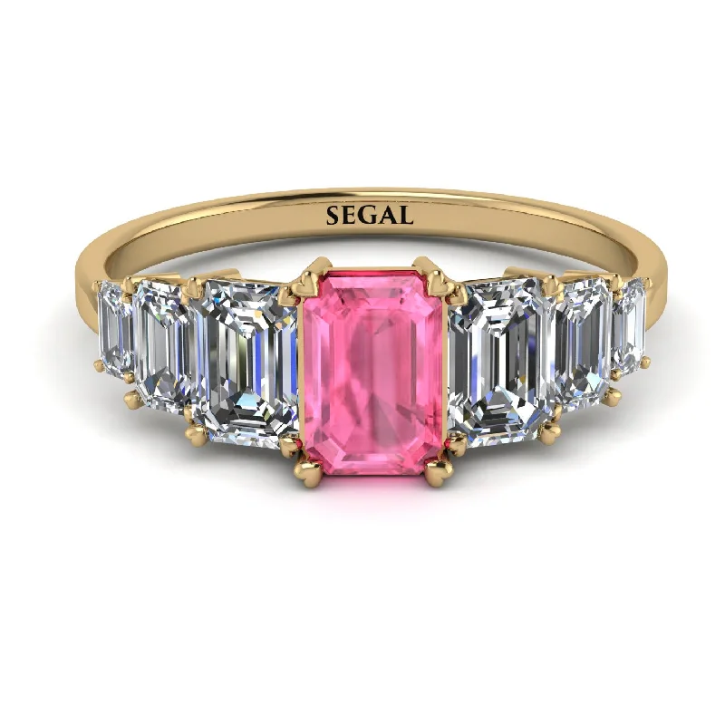 Trendy Rings for Men-Emerald Cut Pink Moissanite Geometrical Ring - Briella No. 801