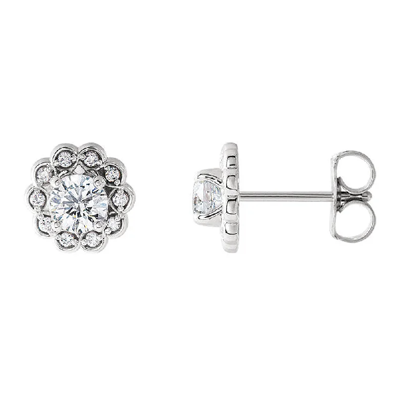 Handmade Gemstone Earrings-8mm Platinum 5/8 CTW (G-H, I1) Diamond Halo-Style Post Earrings