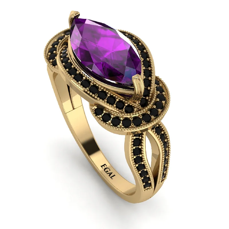 Simple Gemstone Rings-Milgrain Marquise Amethyst Engagement Ring - Marley No. 307