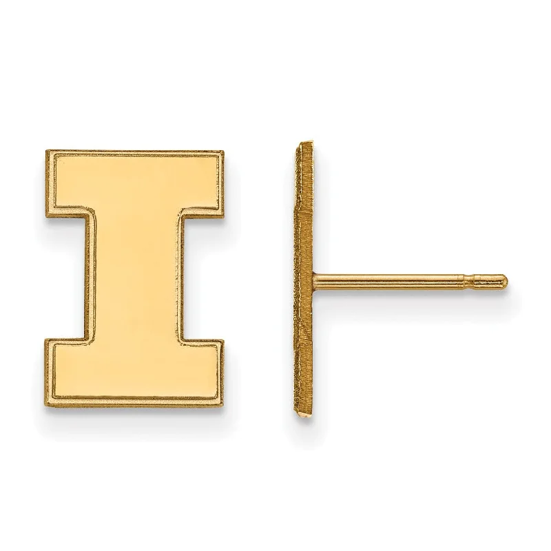 Gemstone Stud Earrings-14k Gold Plated Silver University of Illinois SM Post Earrings