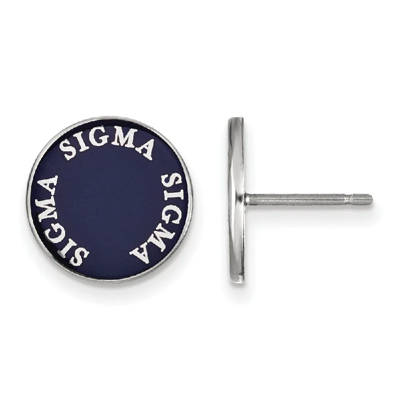 Premium Silver Earrings-Sterling Silver & Royal Purple Enamel Sigma Sigma Sigma Post Earrings