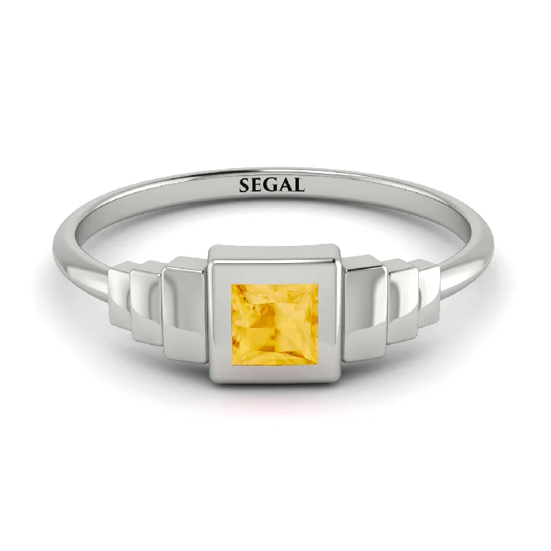 Unique Solitaire Rings-Geometric Princess Cut Citrine Ring - Everleigh No. 603