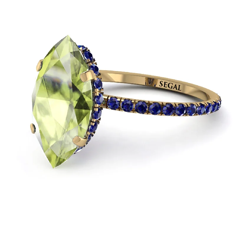 Simple Gemstone Wedding Rings-Hidden Halo Marquise Peridot Engagement Ring - Journey No. 713