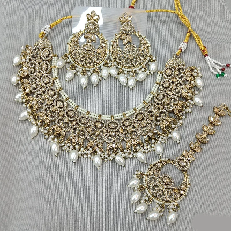 Sparkling Gemstone Necklaces-Rani Sati Jewels Gold Plated Crystal and Pearl Necklace Set