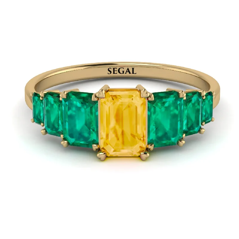 Fine Gold Rings-Emerald Cut Citrine Geometrical Ring - Briella No. 604