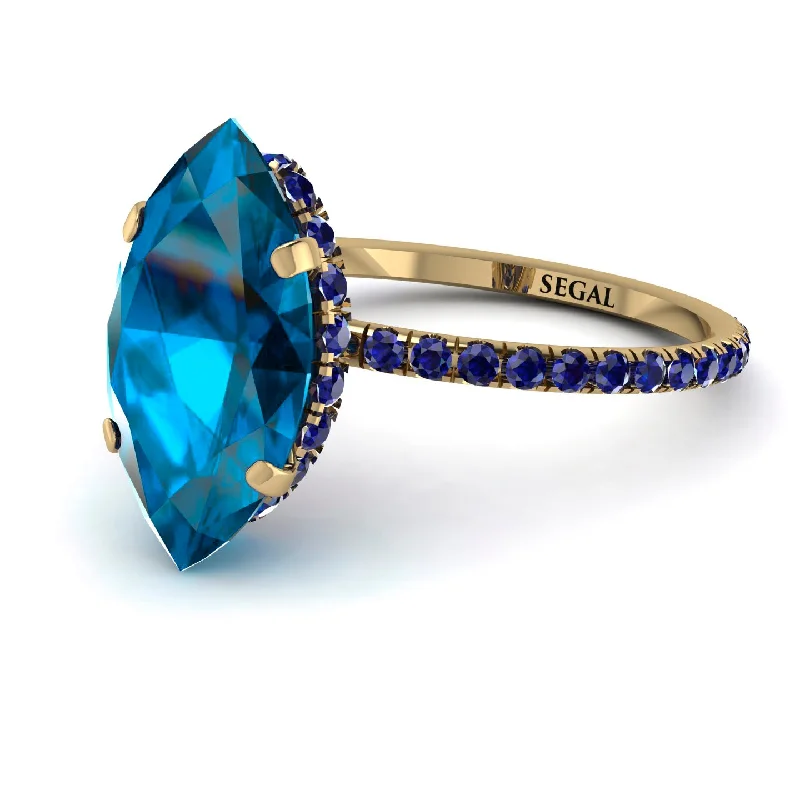 Elegant Gold Rings-Hidden Halo Marquise Blue Topaz Engagement Ring - Journey No. 513