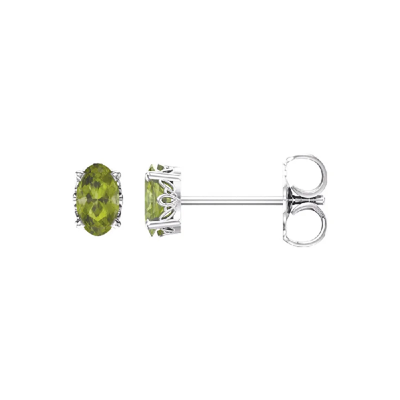 Cute Hoop Earrings-Faceted Oval Peridot Stud Earrings in 14k White Gold