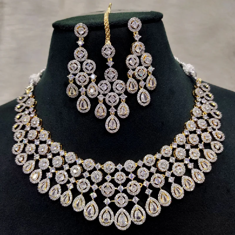 Romantic Gold Necklaces-Aamrapali Gold Plated AD Necklace Set