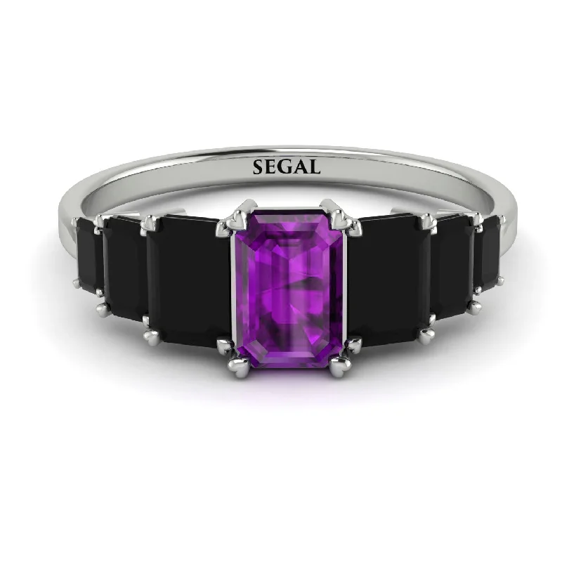 Custom Wedding Rings-Emerald Cut Amethyst Geometrical Ring - Briella No. 309