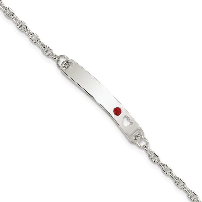 Fashionable Silver Tennis Bracelets-Sterling Silver Polished Childrens ID with Red CZ Heart Bracelet