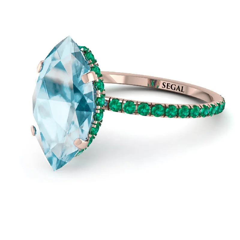 Stylish Gemstone Rings-Hidden Halo Marquise Aquamarine Engagement Ring - Journey No. 405