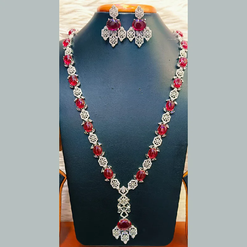 Trendy Choker Necklaces-Jain Jewellers Silver Plated  AD Long  Necklace Set