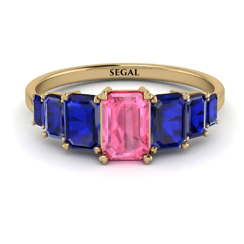 Custom Gold Rings-Emerald Cut Pink Moissanite Geometrical Ring - Briella No. 813