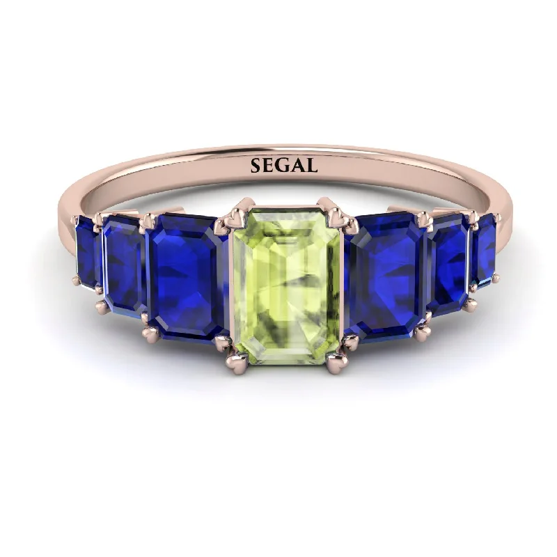 Antique Style Wedding Rings-Emerald Cut Peridot Geometrical Ring - Briella No. 714