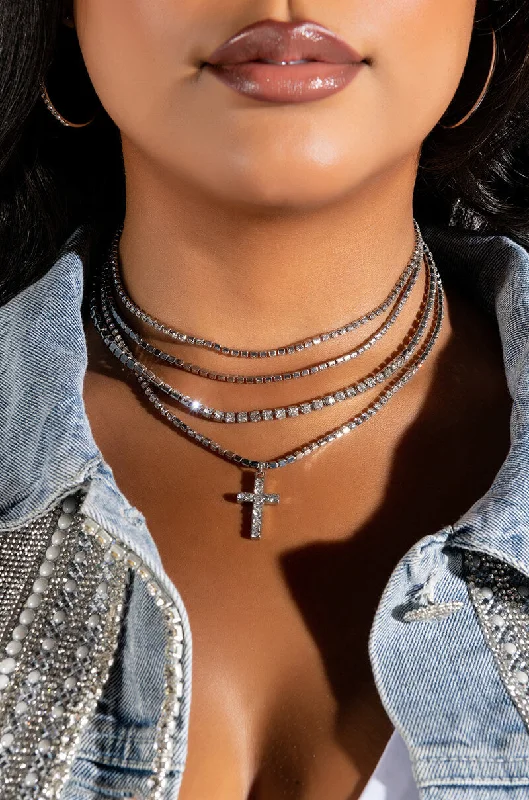 Beautiful Silver Necklace Chains-RHINESTONE LAYERED NECKLACE