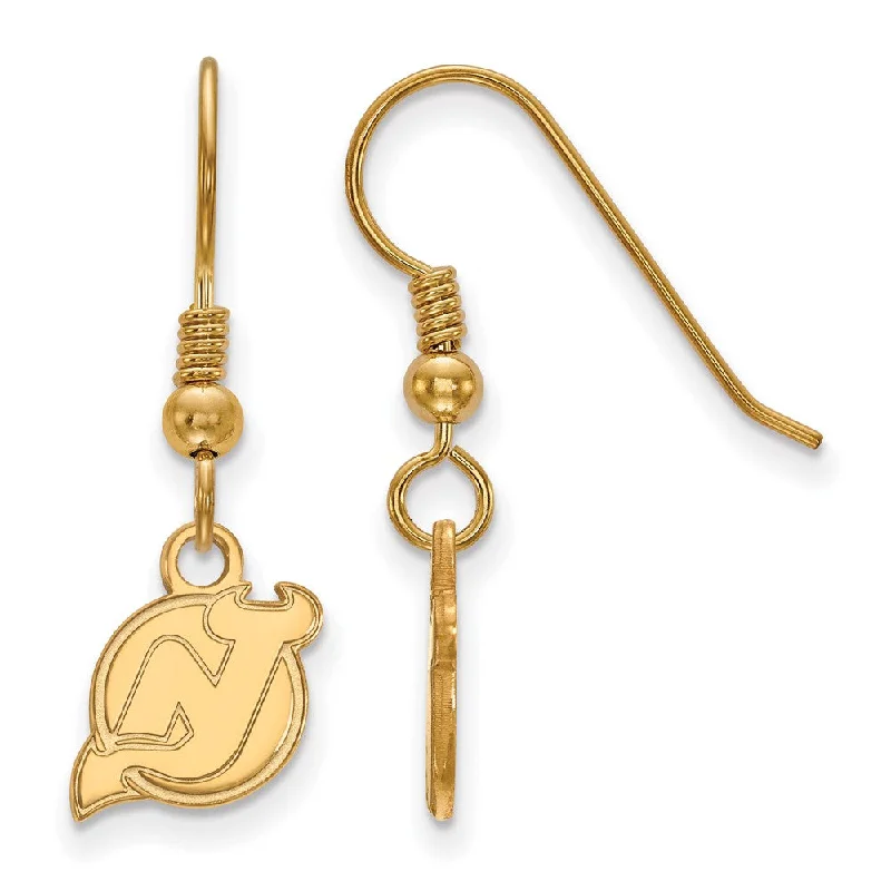 Bridal Earrings-SS 14k Yellow Gold Plated NHL New Jersey Devils XS Dangle Earrings