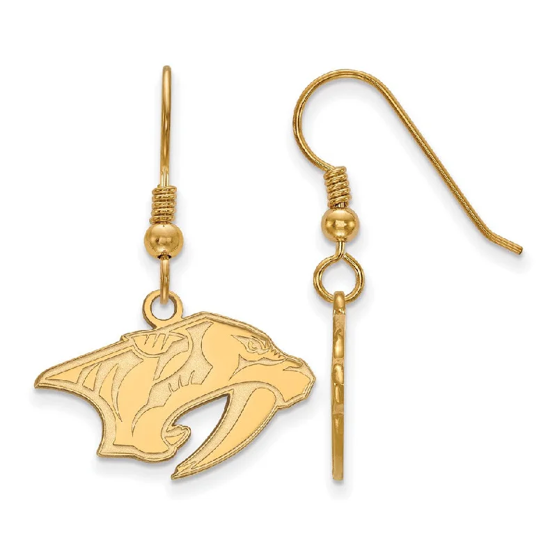 Hoop Earrings for Women-SS 14k Yellow Gold Plated NHL Nashville Predators SM Dangle Earrings