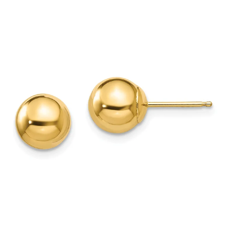 Fashionable Hoop Earrings-7mm Polished Ball Friction Back Stud Earrings in 14k Yellow Gold