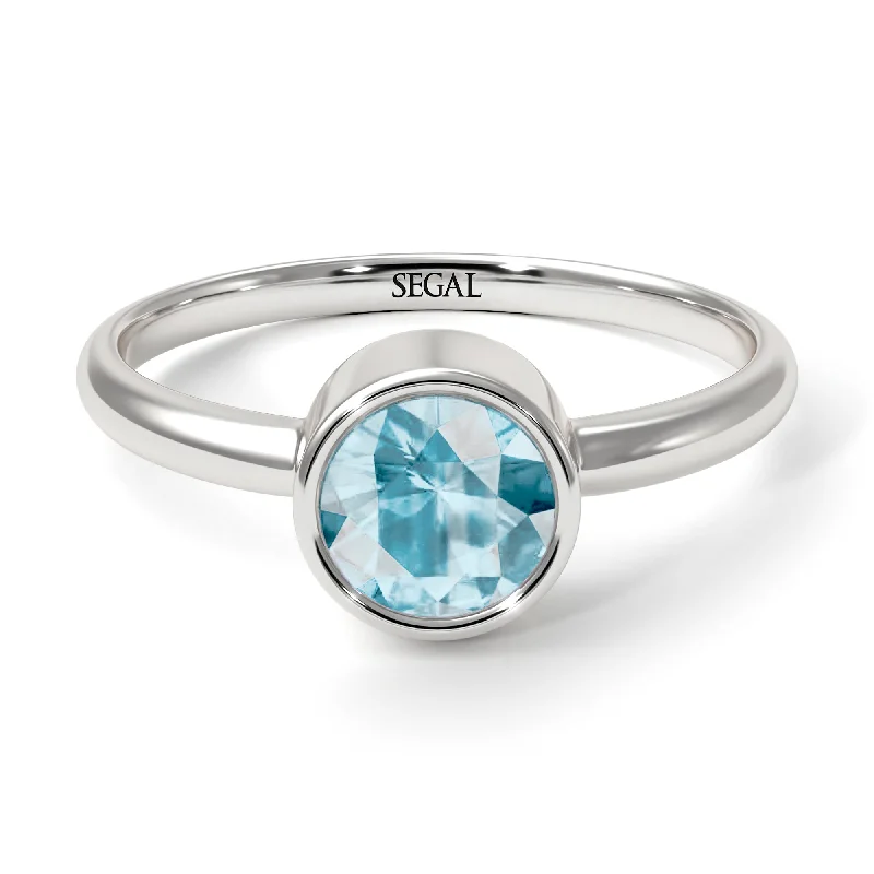 Unique Gemstone Engagement Rings-Solitaire Bezel Aquamarine Ring - Emerson No. 403