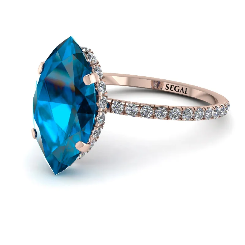 Designer Wedding Rings-Hidden Halo Marquise Blue Topaz Engagement Ring - Journey No. 502