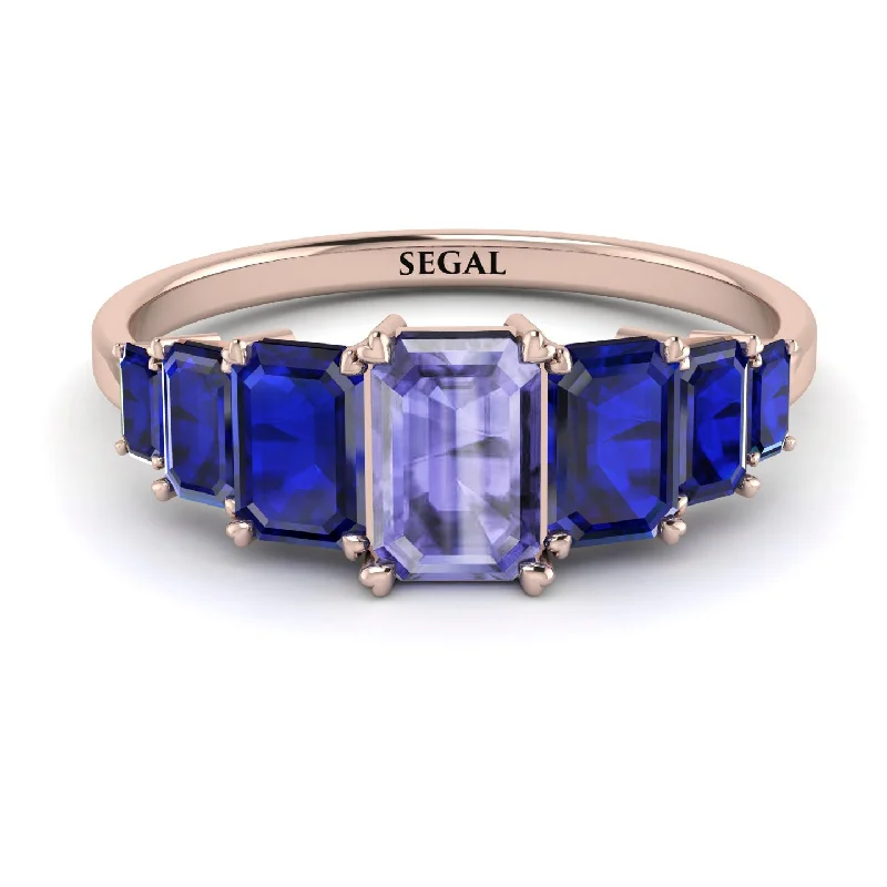 Personalized Engagement Rings-Emerald Cut Tanzanite Geometrical Ring - Briella No. 214