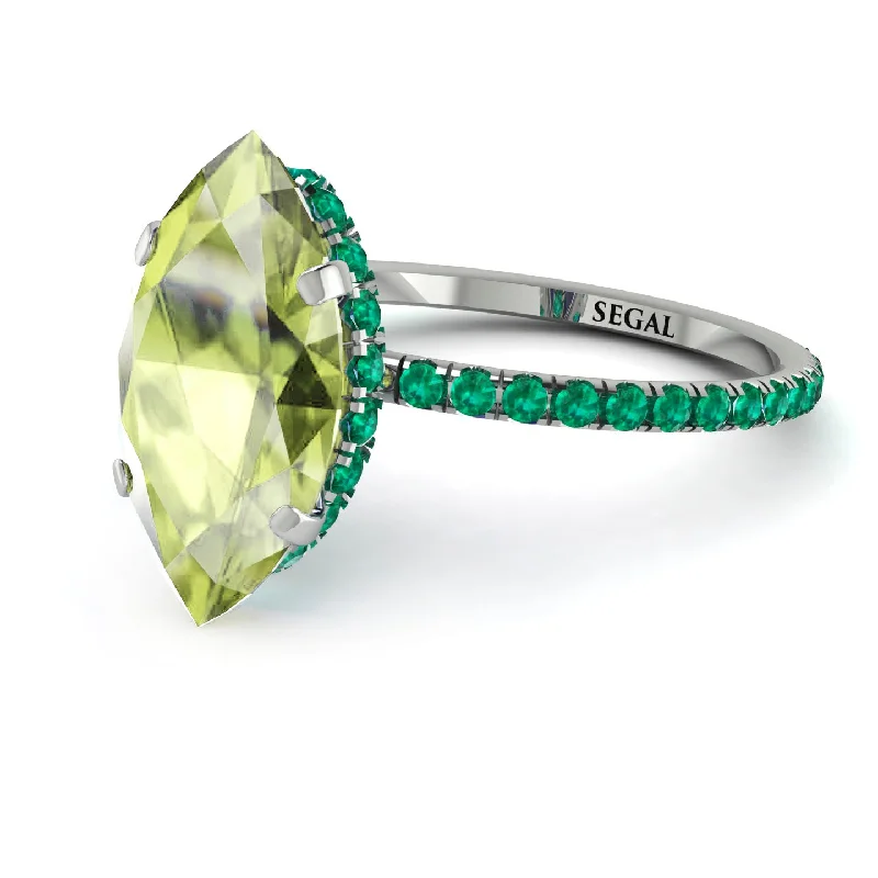 Trendy Wedding Ring Sets-Hidden Halo Marquise Peridot Engagement Ring - Journey No. 706