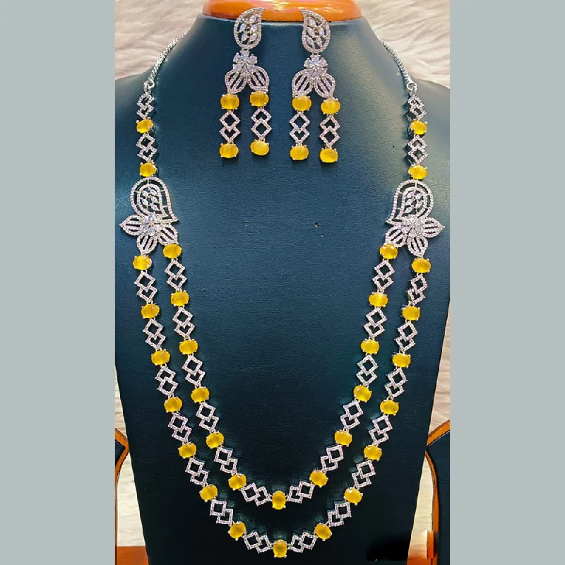 Artistic Silver Necklaces-Jain Jewellers Silver Plated  AD Long  Necklace Set