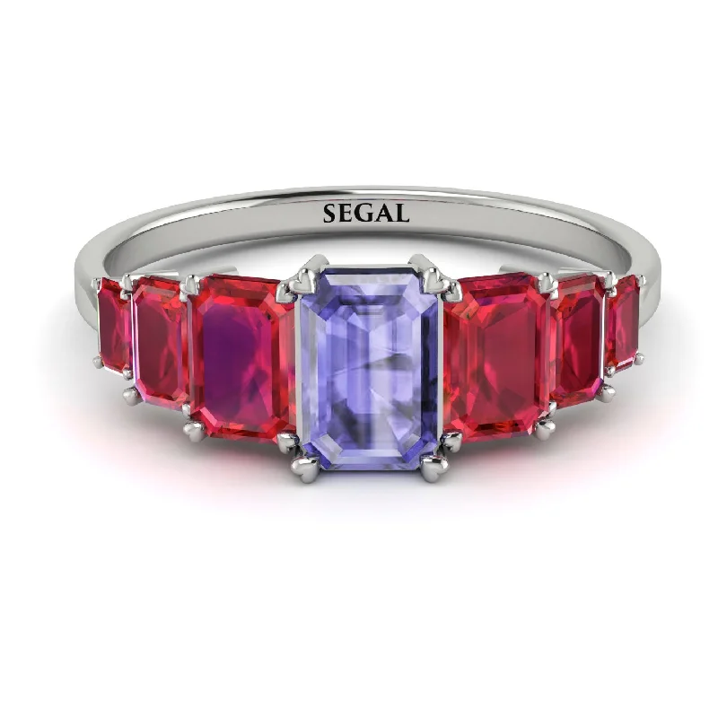 Modern Diamond Rings-Emerald Cut Tanzanite Geometrical Ring - Briella No. 212