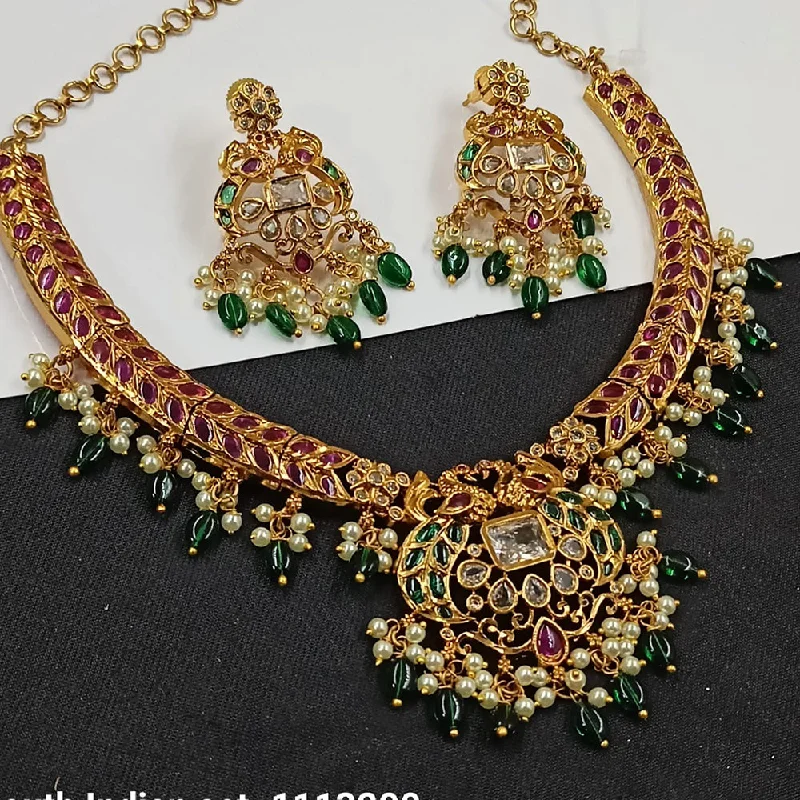 Fashionable Gemstone Necklaces-Padmawati Bangles Gold Plated Crystal Stone And Pearls Necklace Set