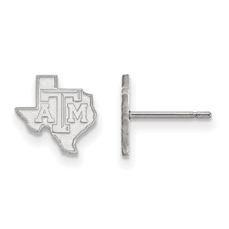 Large Gemstone Earrings-14k White Gold Texas A&M University XS (Tiny) Logo Post Earrings