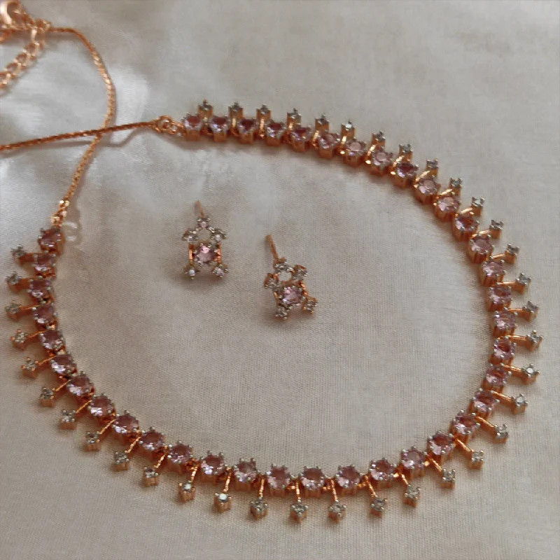 Unique Silver Necklaces-Aamrapali Rose Gold Plated AD Necklace Set