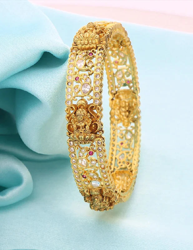 Dainty Silver Bangles-Matt Zirconia Lakshmi Devi Bangle