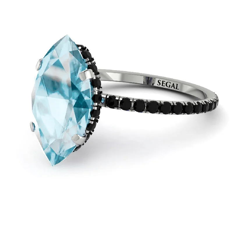 Wedding Bands for Women-Hidden Halo Marquise Aquamarine Engagement Ring - Journey No. 409