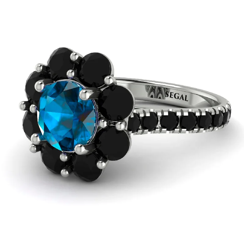 Customizable Wedding Rings-Glamorous Blue Topaz Halo Engagement Ring - Amaya No. 509