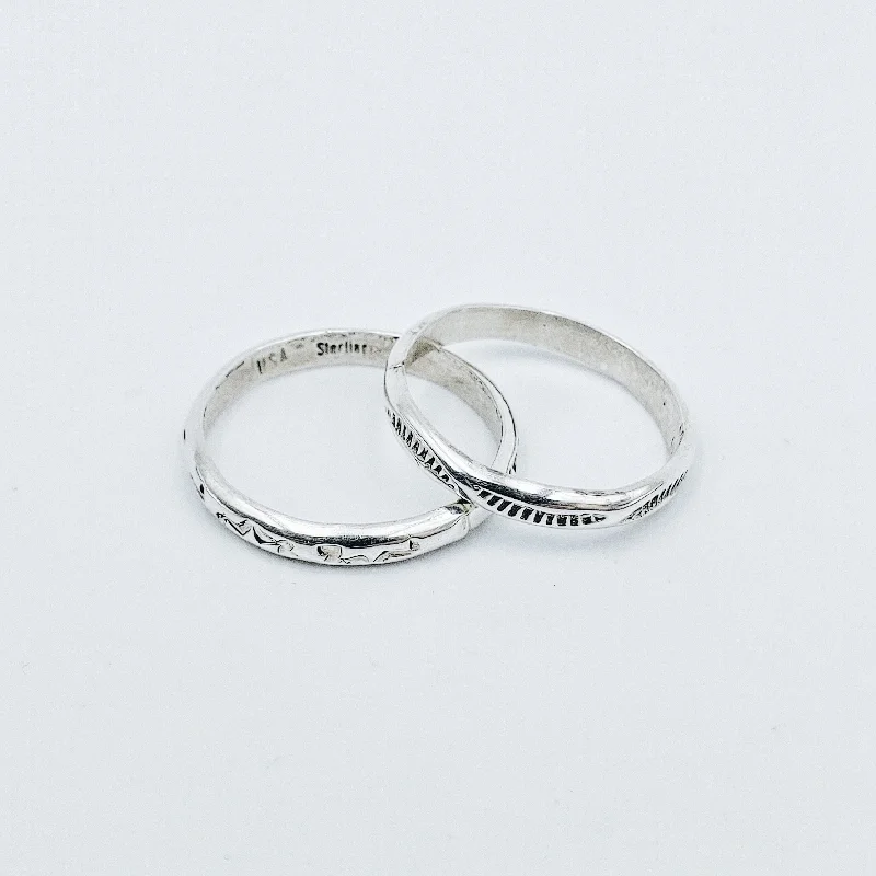 Elegant Wedding Bands-Sterling Silver Patterned Navajo Ring