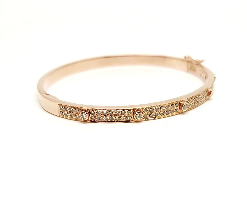 Luxury Diamond Bangles-Diamond Station Bangle Bracelet in 14k Rose Gold