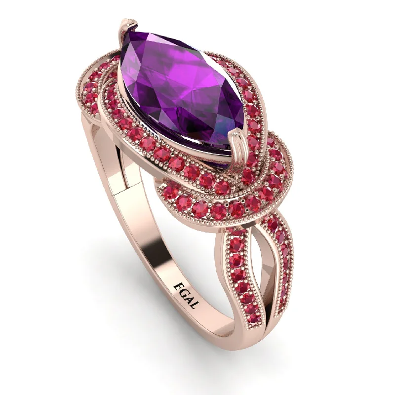 Women’s Statement Rings-Milgrain Marquise Amethyst Engagement Ring - Marley No. 311