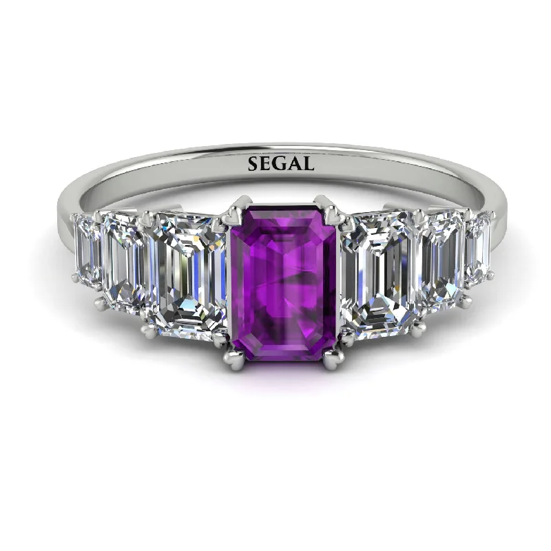 Fashionable Gemstone Wedding Rings-Emerald Cut Amethyst Geometrical Ring - Briella No. 303