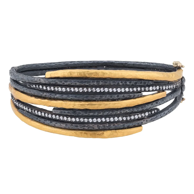 Modern Diamond Bracelets-Lika Behar "Zebra" Diamond Bracelet in 24K Gold & Oxidized Silver