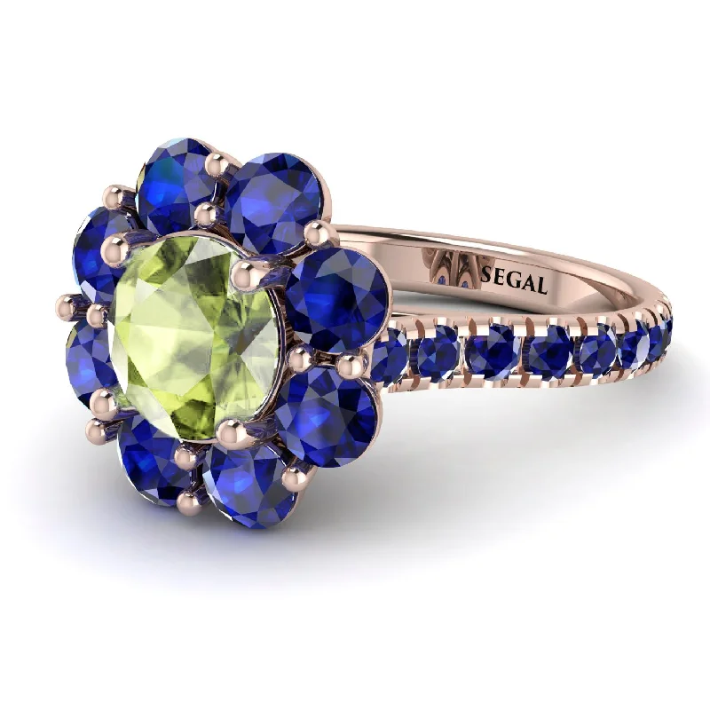 Engagement Rings with Emerald-Glamorous Peridot Halo Engagement Ring - Amaya No. 714