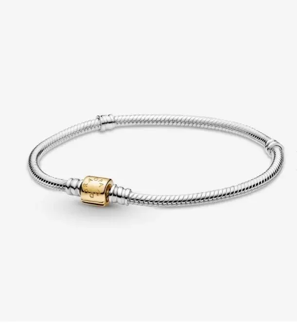 Beautiful Designer Bracelets-Pandora Moments Barrel Clasp Snake Chain Bracelet