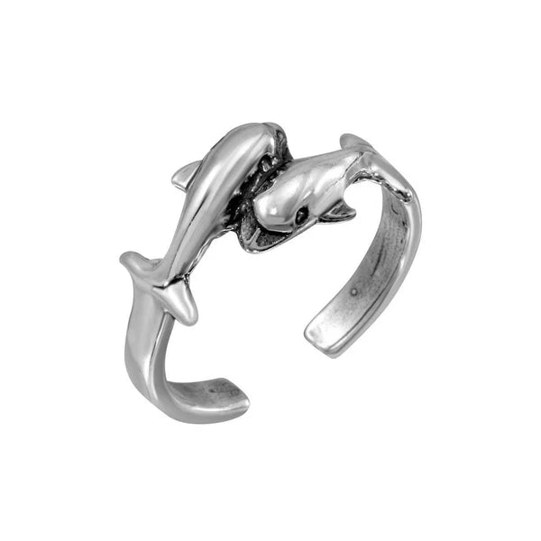 Simple Gemstone Rings-Silver 925 Dolphins Adjustable Toe Ring