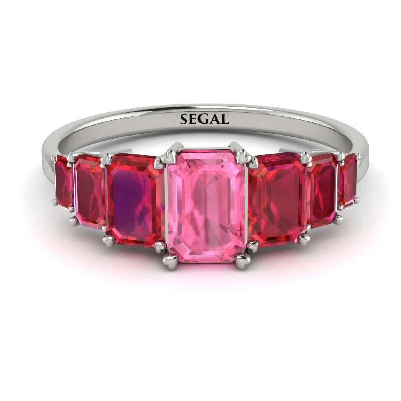 Beautiful Diamond Rings-Emerald Cut Pink Moissanite Geometrical Ring - Briella No. 812