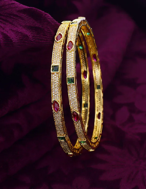 Bridal Jewelry Bangles-Designer Zircon Gold Plated Bangles ZBGL11046