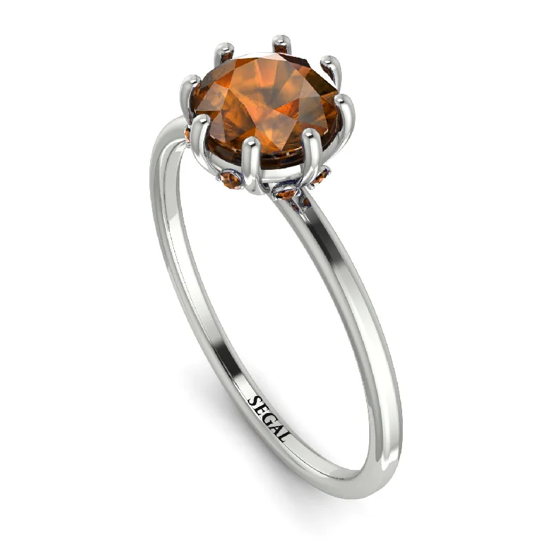 Silver Engagement Rings-Classic Brown Diamond Ring With Hidden Stones - Elliana No. 1103