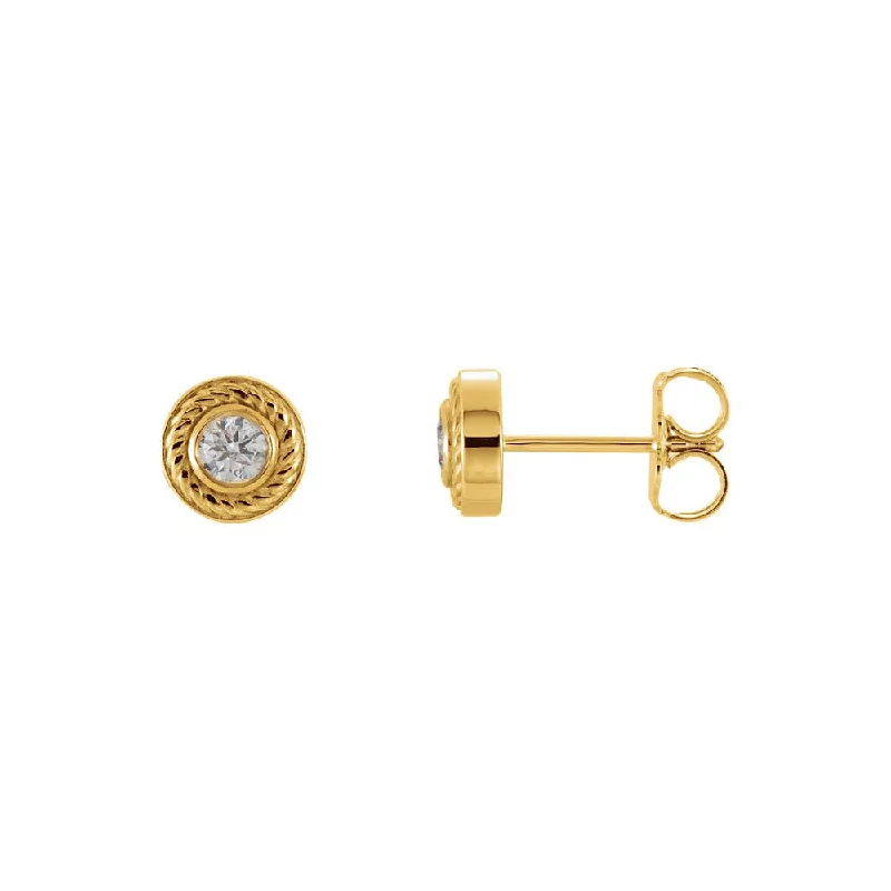 Unique Drop Earrings-1/5 Cttw Diamond Bezel Set Rope Stud Earrings in 14k Yellow Gold