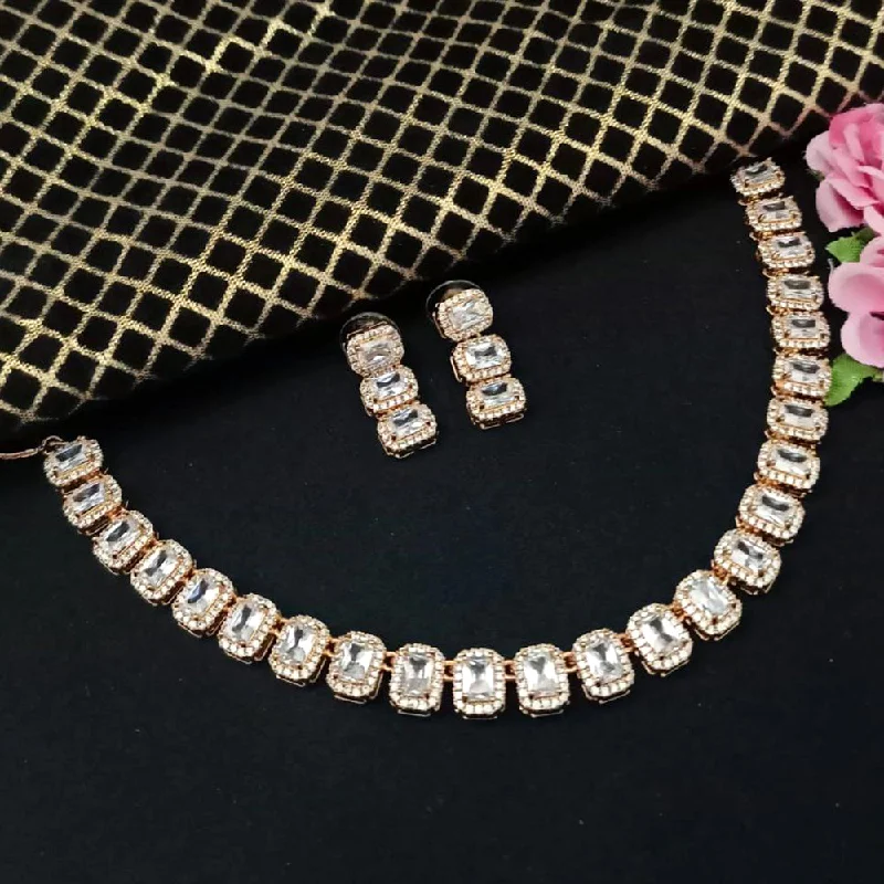 Personalized Necklace for Brides-Aamrapali Rose Gold Plated AD Necklace Set