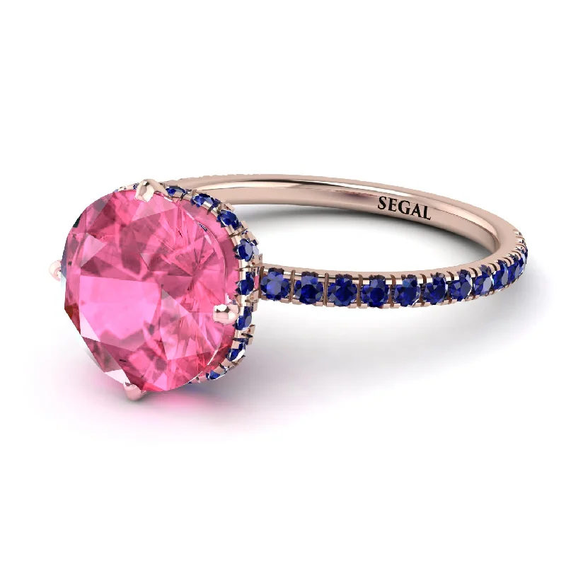 Designer Gold Rings-Double Hidden Halo Pink Moissanite Engagement Ring - Angelina No. 814