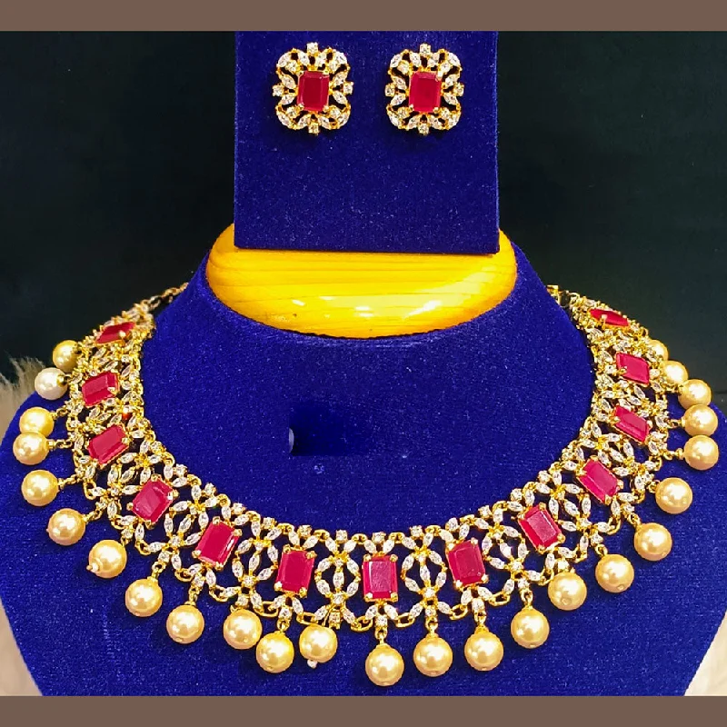 Elegant Dainty Necklaces-Jain Jewellers Gold Plated AD Stone Choker Necklace Set